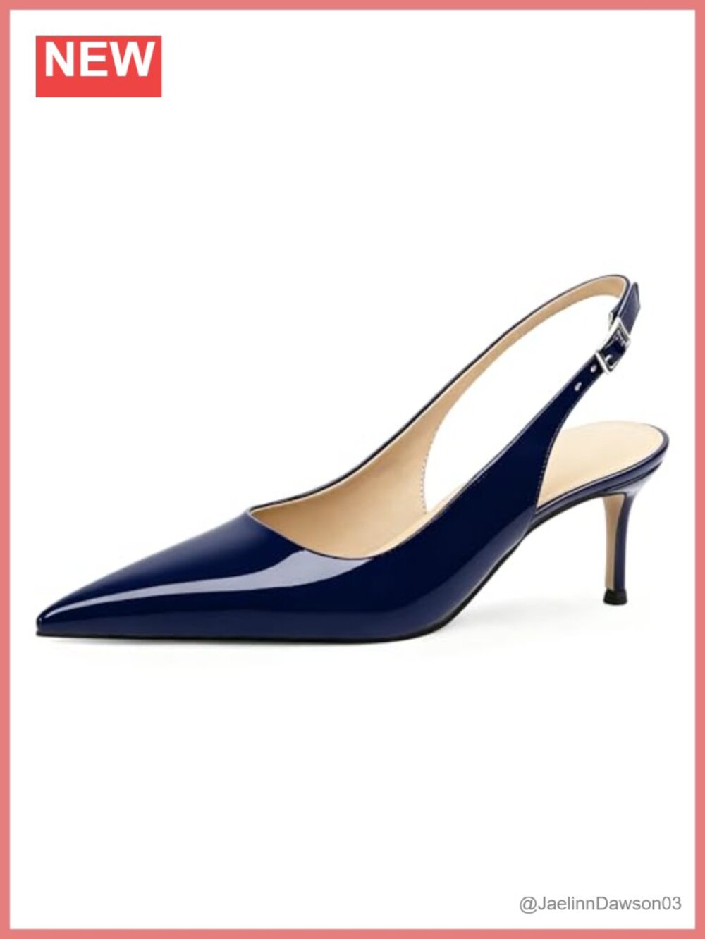 Women's Pointed Toe Slingback Heels Patent Leather Low Heel Pumps 2.4 Inch